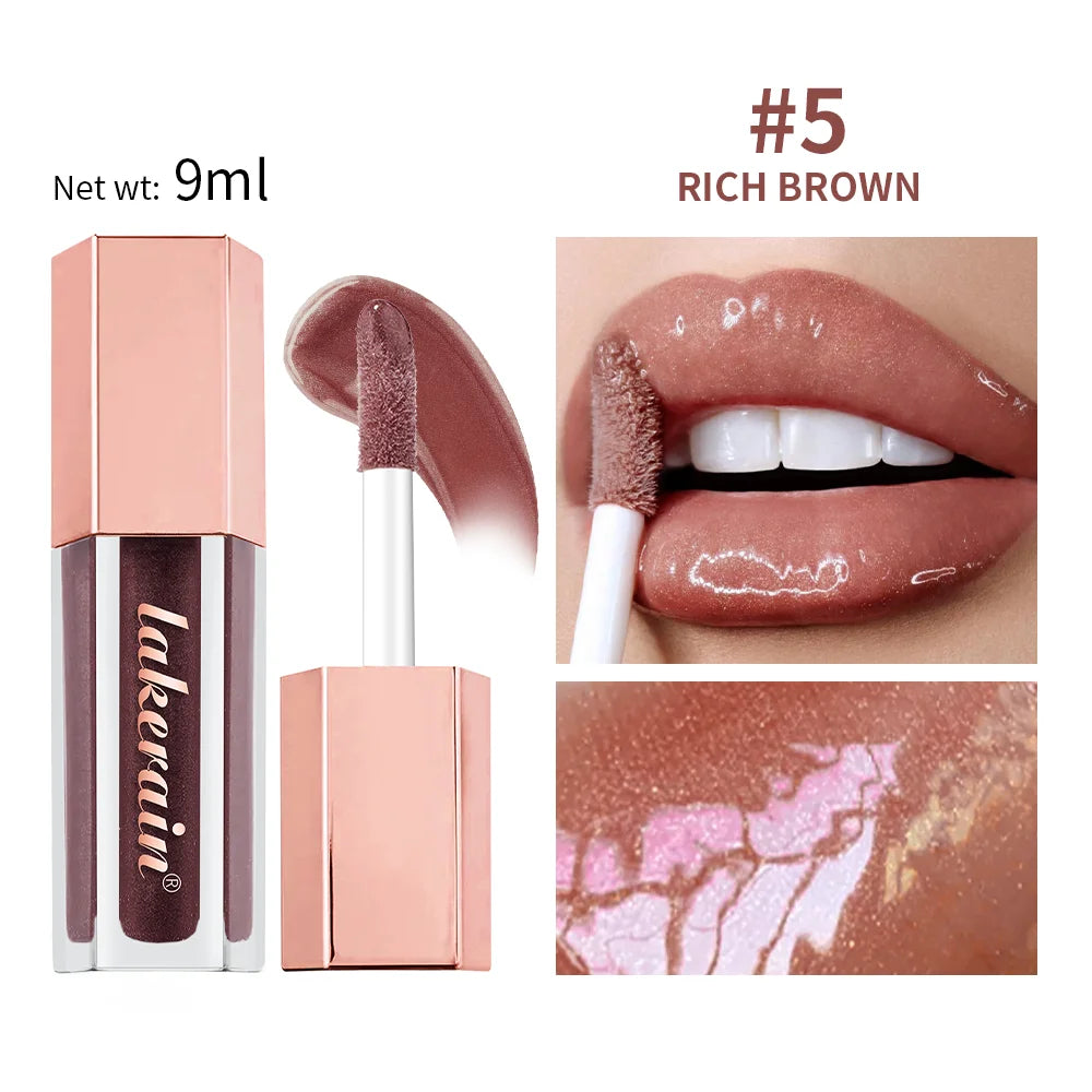 8-Color Liquid Light Glitter Lip Glaze Long-lasting Deep Moisturizing Lip Gloss Reduce Lips Lines Slight Shimmer Makeup Lip Oil Oasis Select 5rich brown