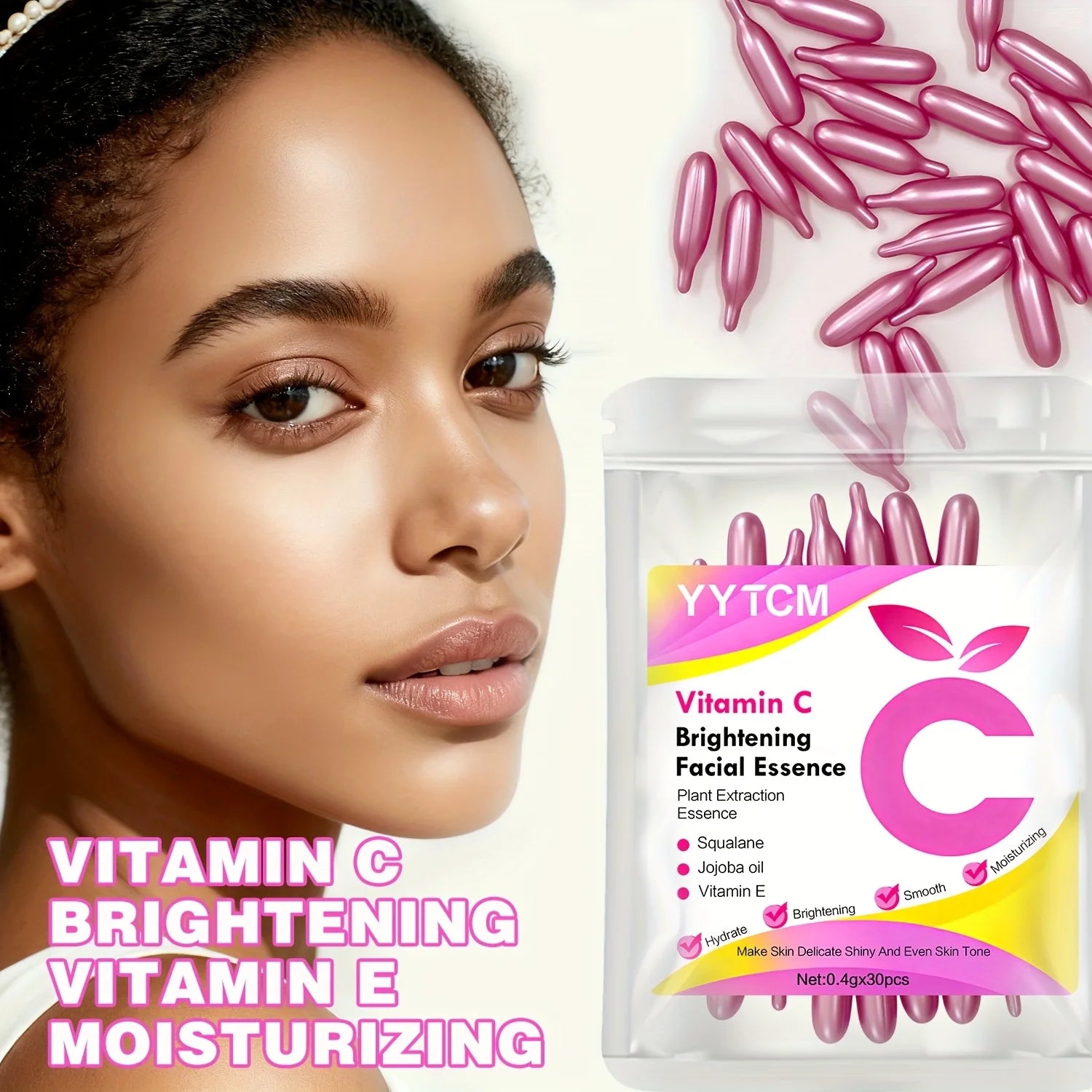 Vitamin C Skin-Brightening and Moisturizing Capsule Essence, Hydrates and Smooths the Skin, Contains Plant-Based Squalane, Vitamin E, Magnolia Oil, and Jojoba Seed Oil for Deep Hydration and Skin Brightening Essence (0.4Gx30 Oasis Select