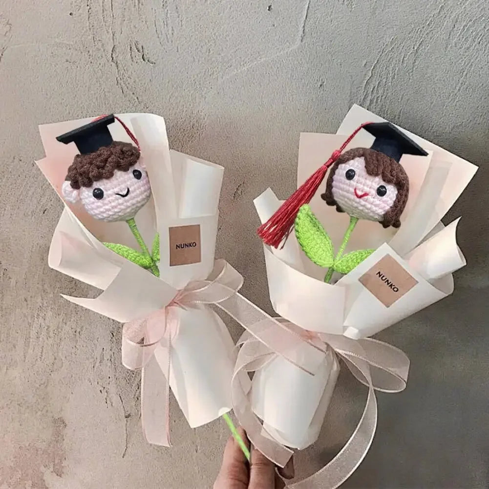 Graduation Season Crochet Bouquet with Graduation Cap Handmade Knitted Flower for Boys Girls Teacher Gift School Oasis Select