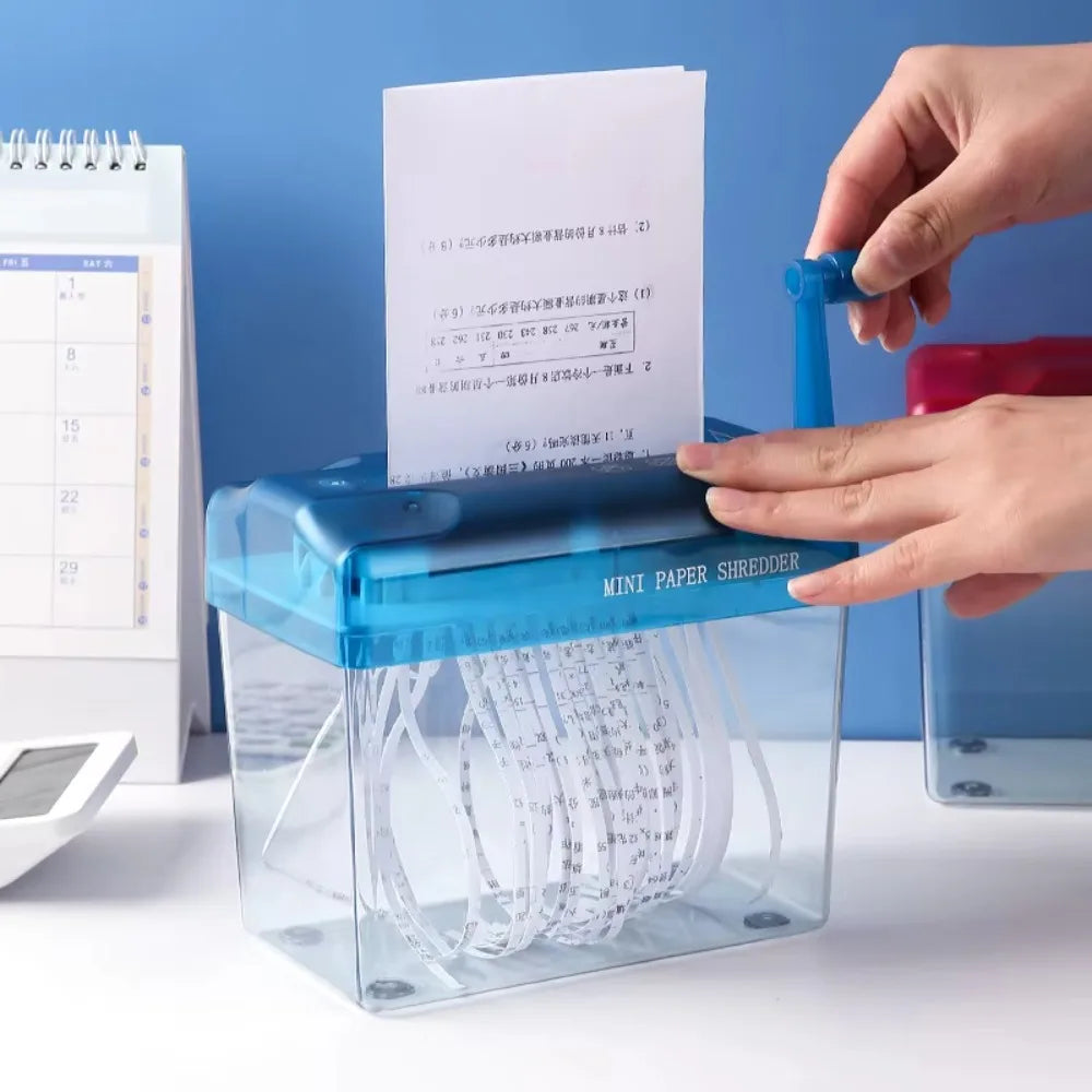 Portable Mini Manual Paper Shredder Transparent Hand Crank Paper Sharper Non-slip Base ABS Document Destroyer Bills Oasis Select