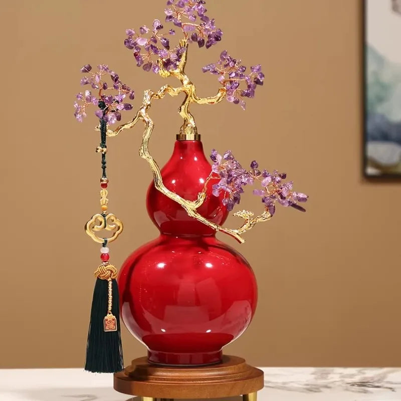 Crystal Stone Gourd Sculpture for Living Room Entrance Wine Cabinet Office Art Craft Decoration Housewarming Gift Oasis Select