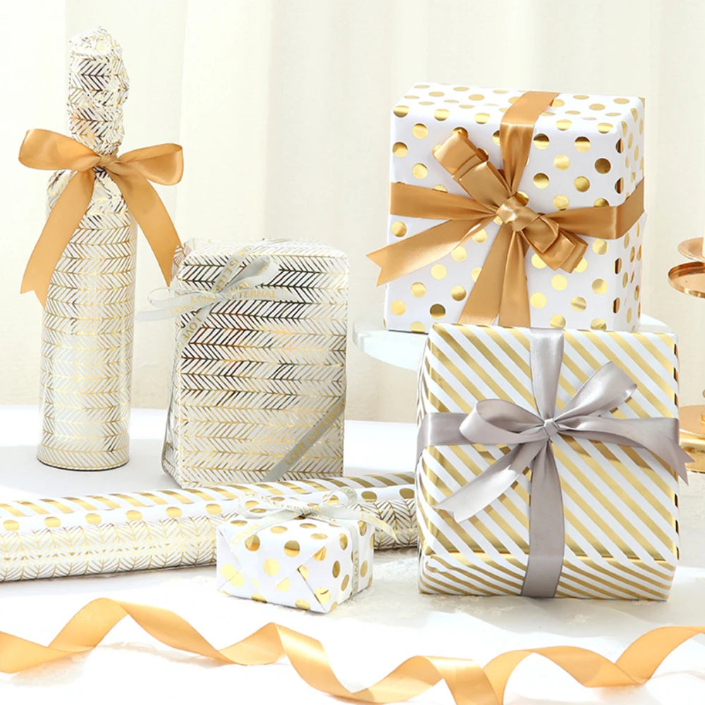 43x300cm Bronzing Striped Golden Polka Dot Gift Wrapping Paper Christmas Valentine's Day Birthday Gift Wrapping Paper Crafting Oasis Select