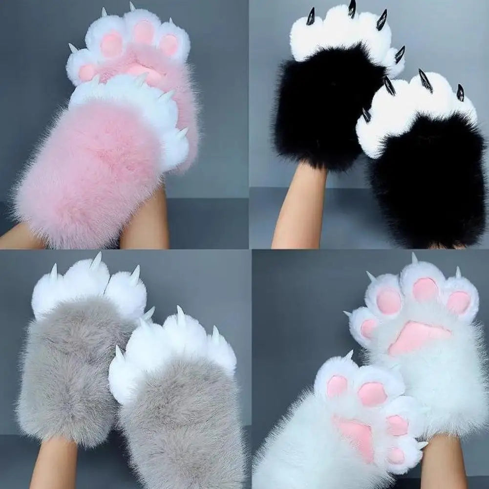 Cartoon Cosplay Furry Cat Paw Mittens Kawaii Squeaky Kigurumi Fursuit Thicken Warm Plush Cat Claw Gloves Gifts Oasis Select