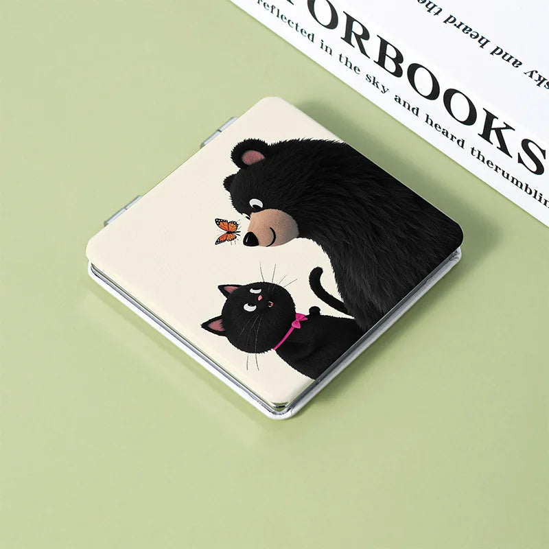 Kitten & Bear Cartoon Folding Makeup Mirror – Double Sided