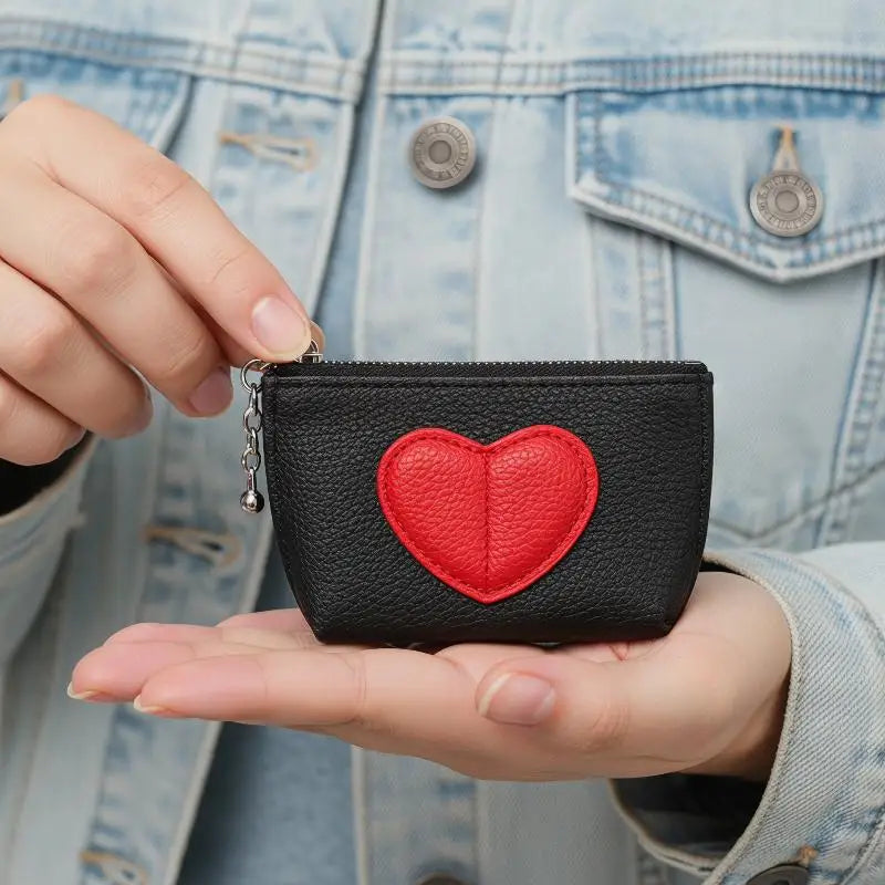 Heart-Shaped PU Leather Coin Purse Keychain Wallet for Women