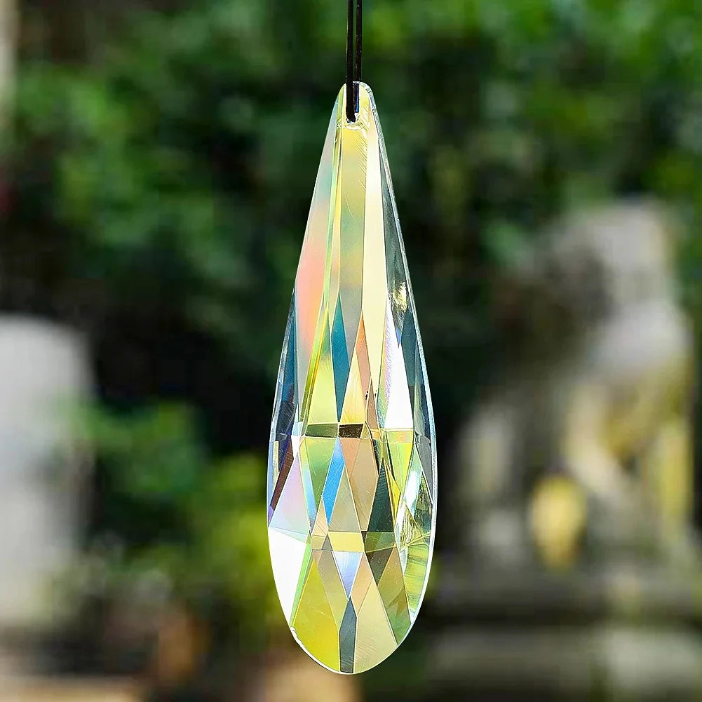 120mm Rainbow Crystal Suncatcher Hanging Prisms for Window Faceted Glass Teardrop Sunlight Chaser Catcher Pendant Garden Decor Oasis Select