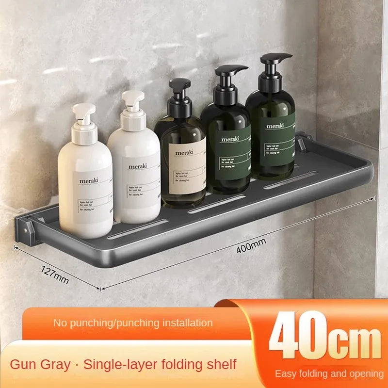 Aluminium Bathroom Shelf Foldable Bathroom Vanity Organiser No Hole Hanging Organiser Vanity Organiser Bathroom Organiser Oasis Select 40cm