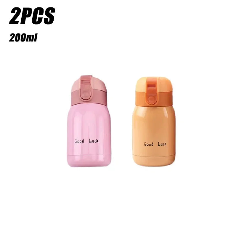 1/2PCS Goodluck Small Cute Mini Thermos Cup MINI Portable Creative Pot Belly Water Cup Pocket Cup with Hand Gift Oasis Select Pink-Yellow 200ML