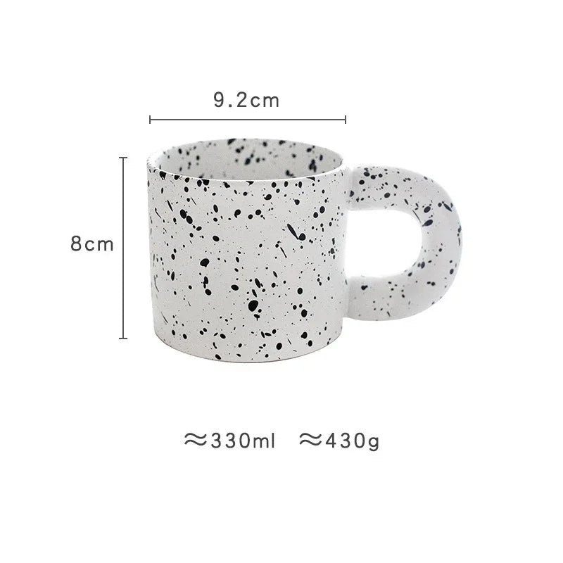 330ml Creative Ceramic Cup Home Breakfast Milk Oat Cups Splash Ink Wave Dot Mug Irregular Spotted Desig Thick Handle Coffee Mug Oasis Select
