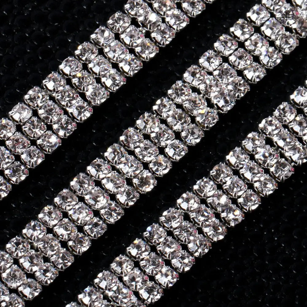 Crystal Rhinestone Chain Trim 1 Yard – 1, 2 & 3 Row Silver