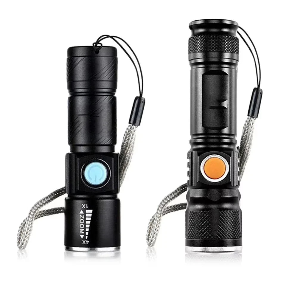 Powerful LED Flashlight With Tail USB Charging Head Zoomable Waterproof Torch Portable Light 3 Lighting Modes Built-in Battery Oasis Select