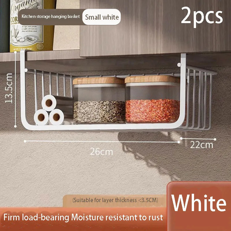 Kitchen storage racks dormitory storage tools hanging layered seasoning baskets bottom hangers of hanging cabinets Oasis Select white-2pcs