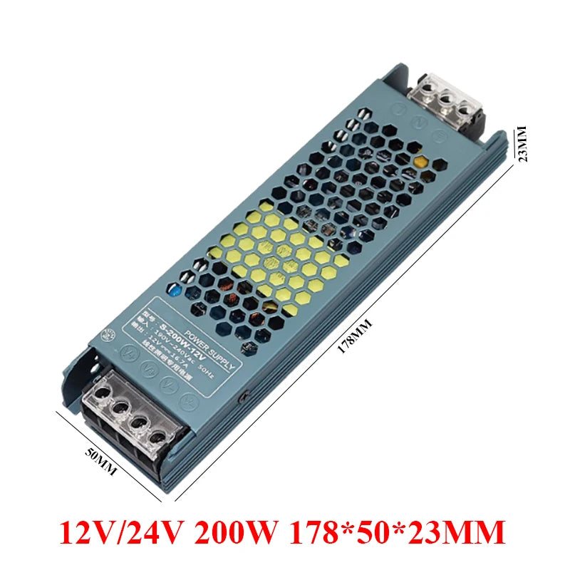 Power Supply 12V 24V Transformer AC 220V TO DC 24V 12V 60W 100W 150W 200W 300W 400W Ultra Thin Power Supply For LED Strips Lamp Oasis Select 200W AC175V-265V 24V