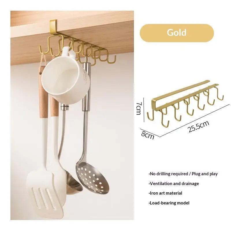 12-Hook Drill-Free Under-Cabinet Hanging Cup & Mug Rack