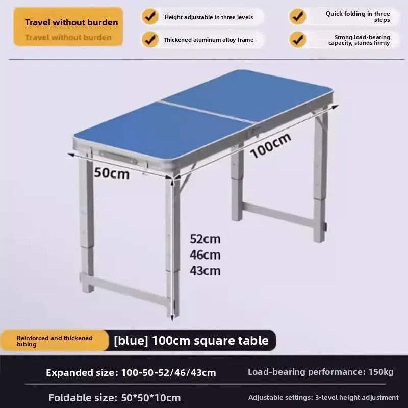 Folding table stall folding outdoor portable lifting work table camping picnic night market folding table and chairs Oasis Select Blue 100-50cm