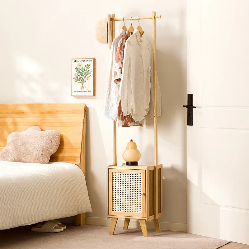 Hanger Floor to ceiling Bedroom bedside table Household dirty basket Shelf Solid wood hanger Multifunctional bedside coat rack Oasis Select