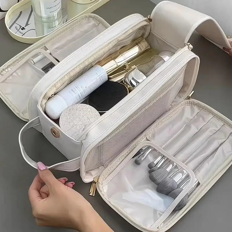 Leather Large Capacity Travel Cosmetic Bag Portable Women Makeup Case Waterproof Multifunctional Toiletry Organizer Storage Bag Oasis Select