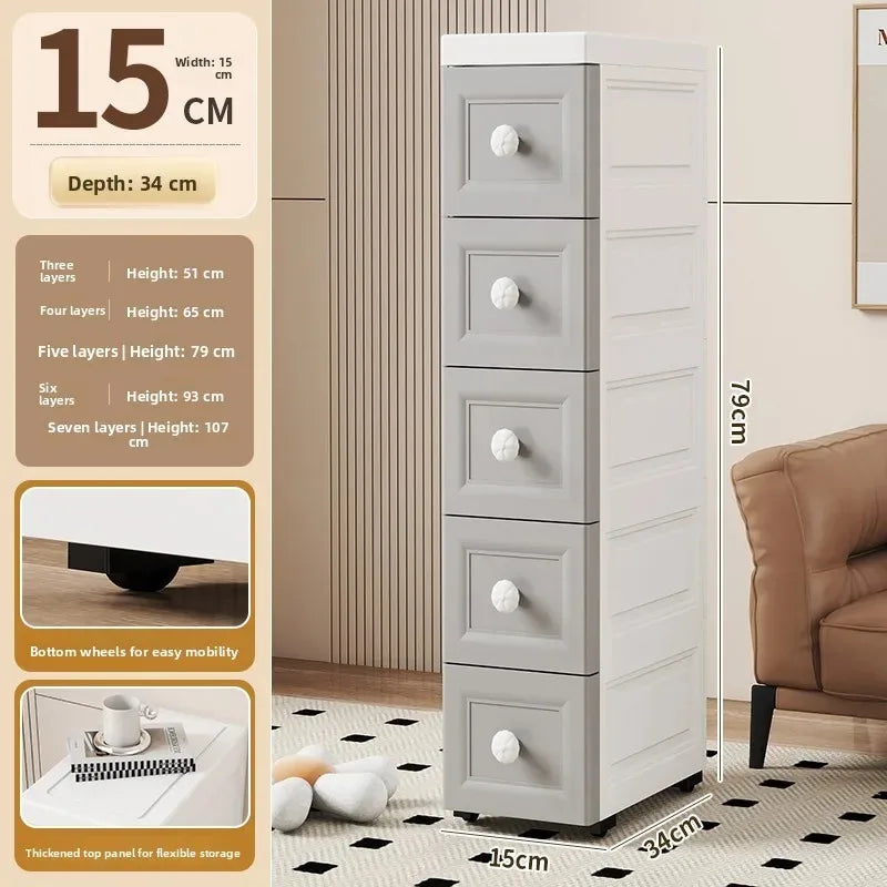 Narrow Storage Box for Kitchen Batoom Organizer Slim storage bin Home utility Closet elf PP Material Versatile Use Oasis Select 15cm Gray 7 Layers