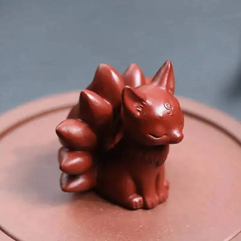 Yixing Original Clay Tea Pet Fox Ornament Dahongpao Nine-tailed Fox Sculpture Tea Table Ornament Creative Tea Play Figurine Oasis Select