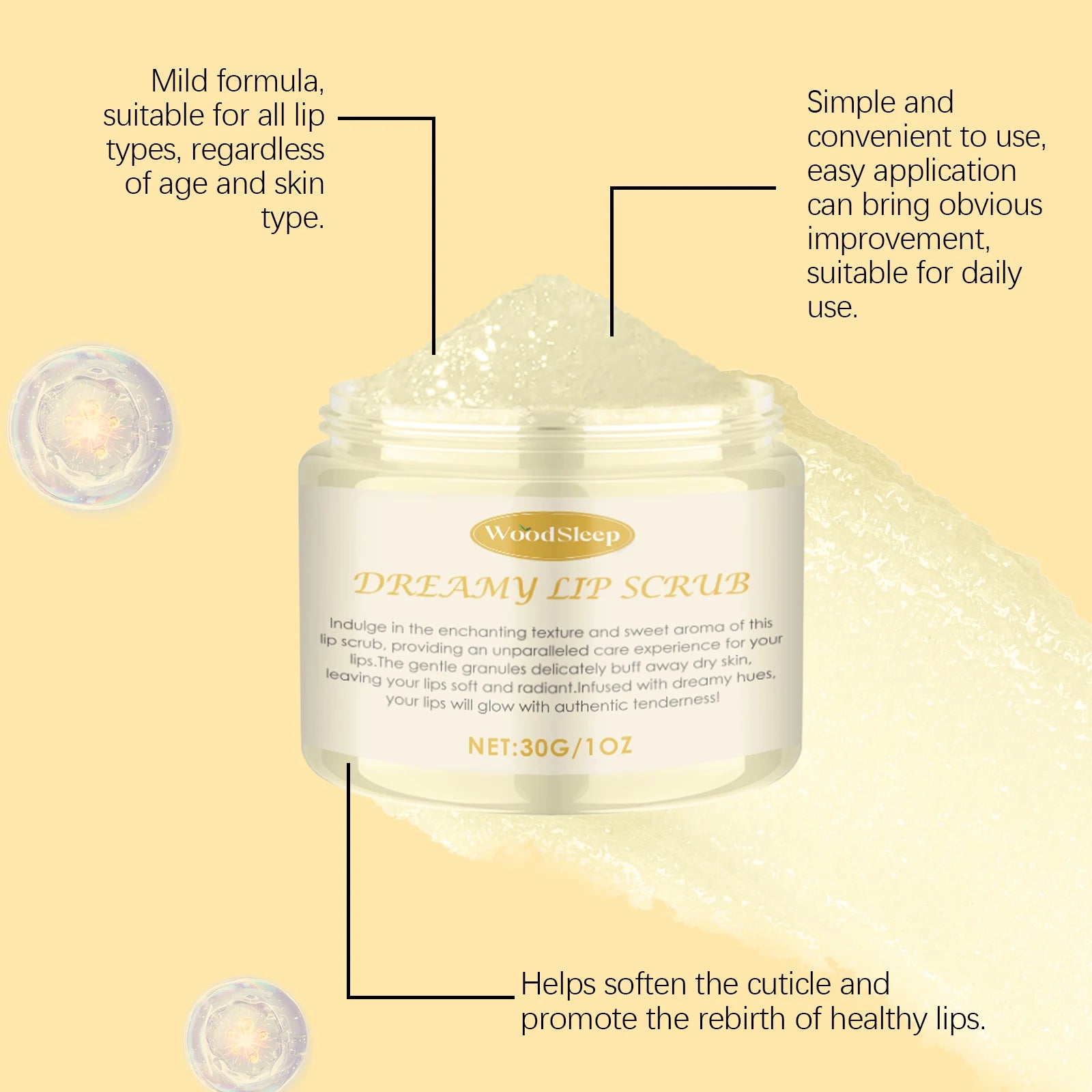 WOODSLEEP Coconut Vanilla Lip Scrub – Exfoliate & Moisturize Lip Scrub Oasis Select