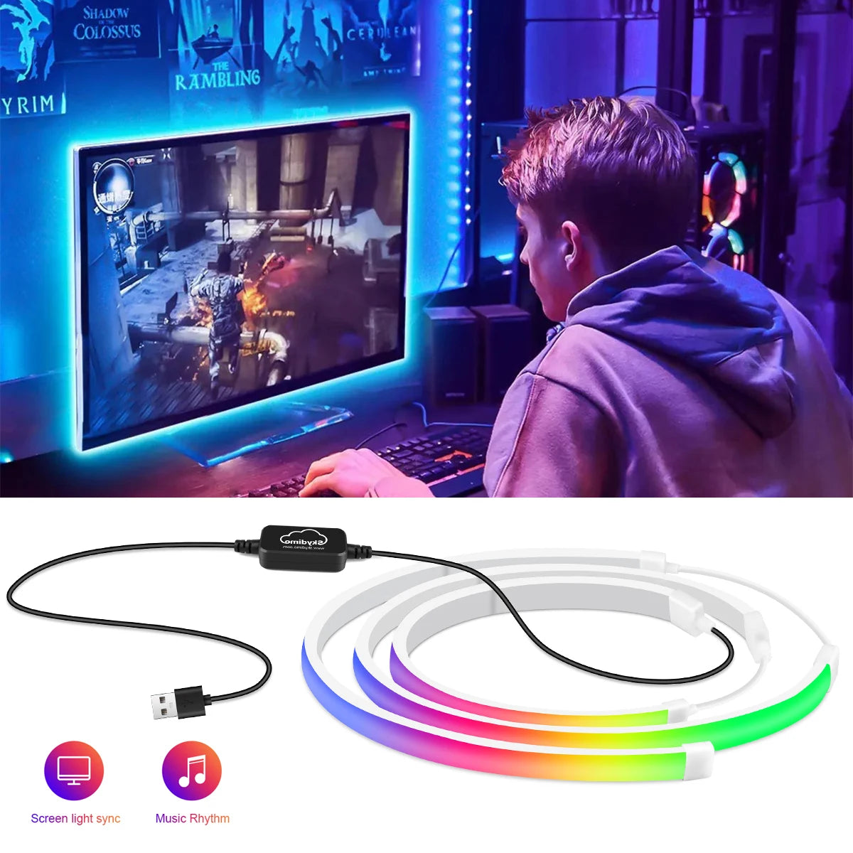 RGBIC LED Strip Light PC Backlight Sync with Computer Display App Control USB Ambient Light for Windows/iOS Systems Oasis Select