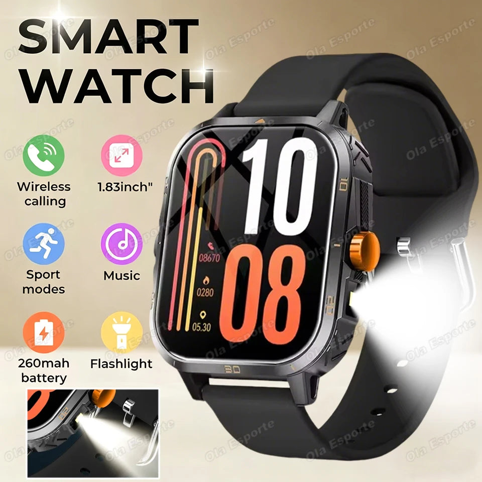 HW12 Military Sports Smartwatch – Bluetooth Call & Flashlight