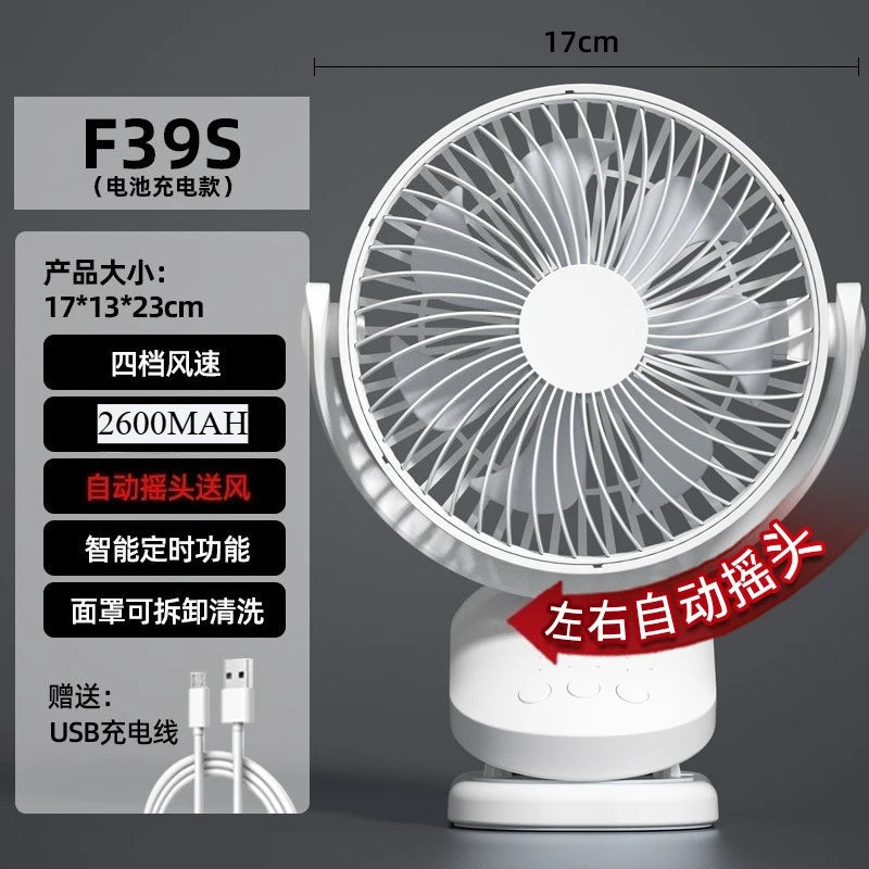 URGGU Mini Clip Fan – 4-Speed Quiet Oscillating USB Fan