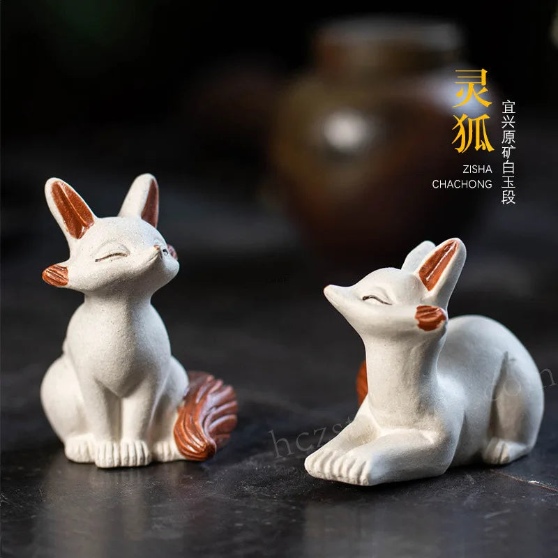 Yixing Original Mineral Purple Clay Tea Pet Fox Small Ornament Nine-Tailed Fox Sculpture Tea Table Creative Tea Plaything Can Be Oasis Select