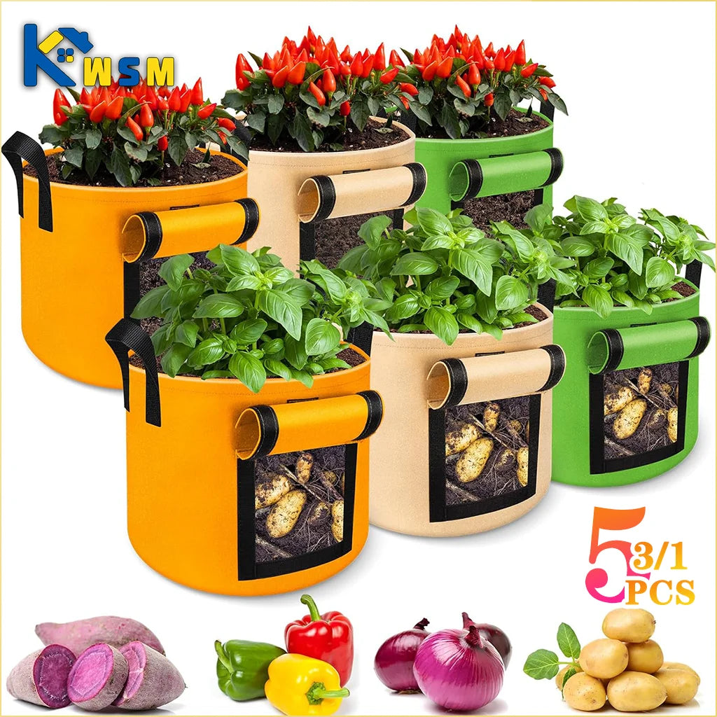 Felt Plant Grow Bags 5 & 10 Gallon | Nonwoven Fabric Pots