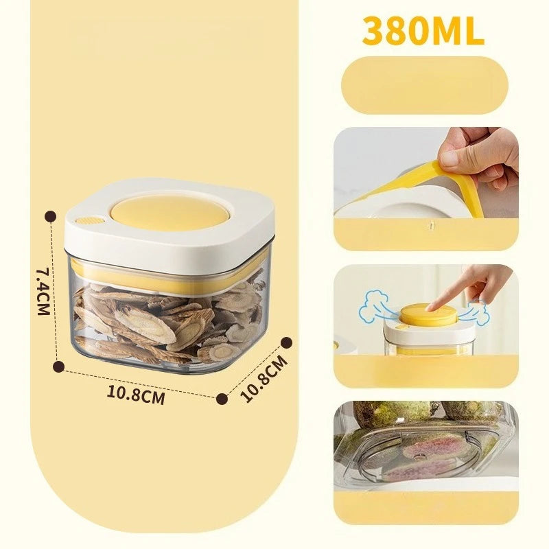Airtight Food Storage Canister Clear Plastic Container for Coffee GrainsSpices Cereal Kitchen Organizer Pantry Shelf Sealing Jar Oasis Select White yellow 380ml