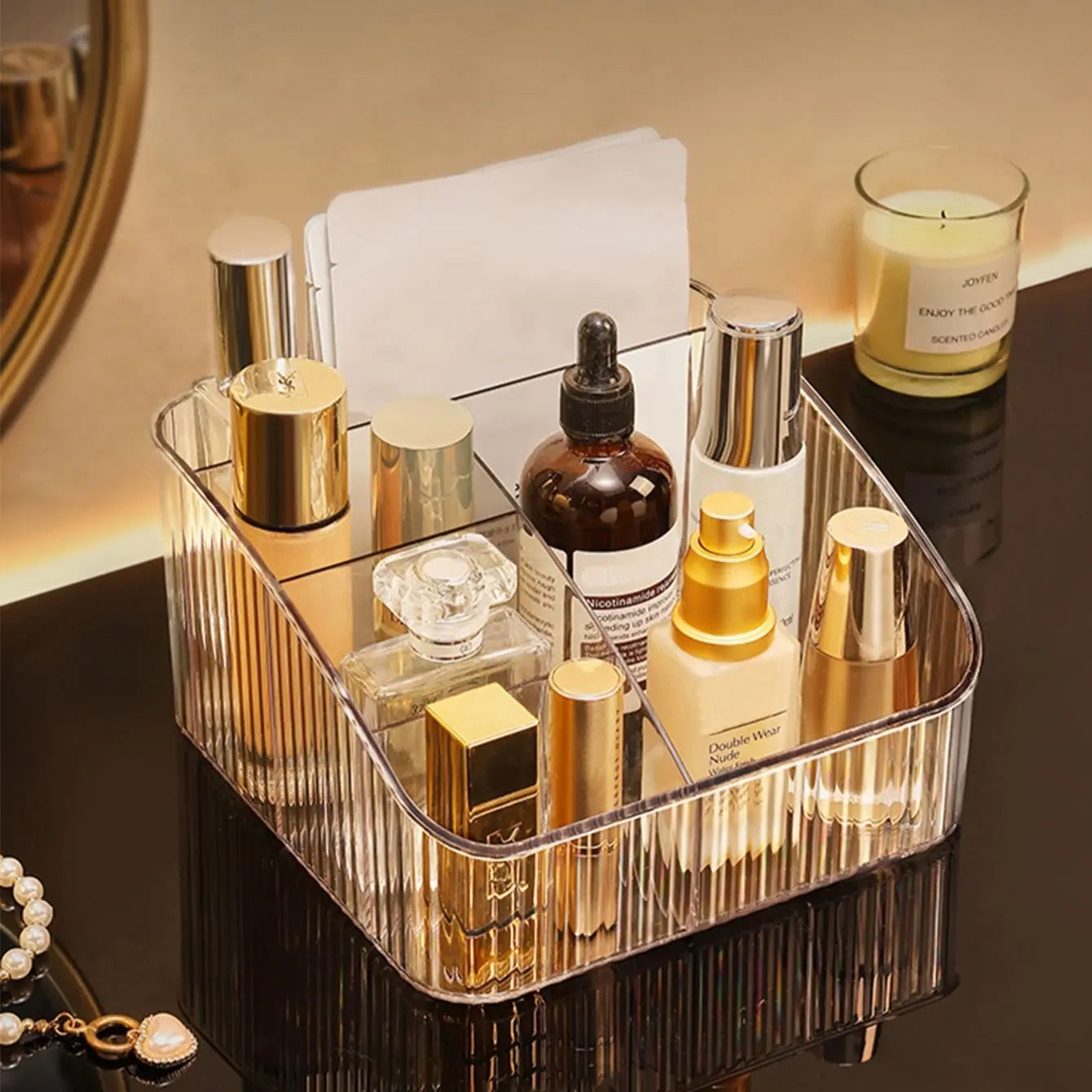 Desktop Five Grid Storage Box, Transparent Trapezoidal Acrylic Dressing Table, Household Lipstick And Cosmetics Sorting Box Oasis Select