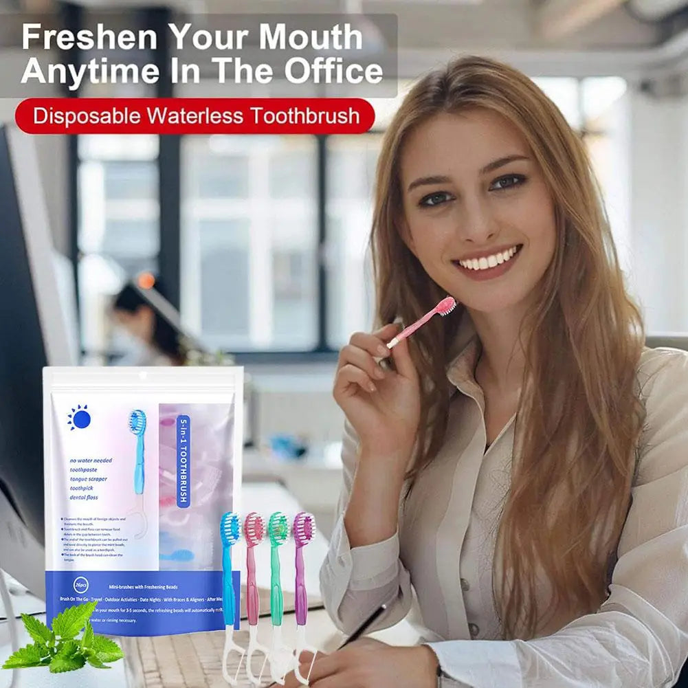 5-in-1 Disposable Travel Toothbrush – Toothpaste, Floss & Pick Disposable Travel Toothbrush Oasis Select