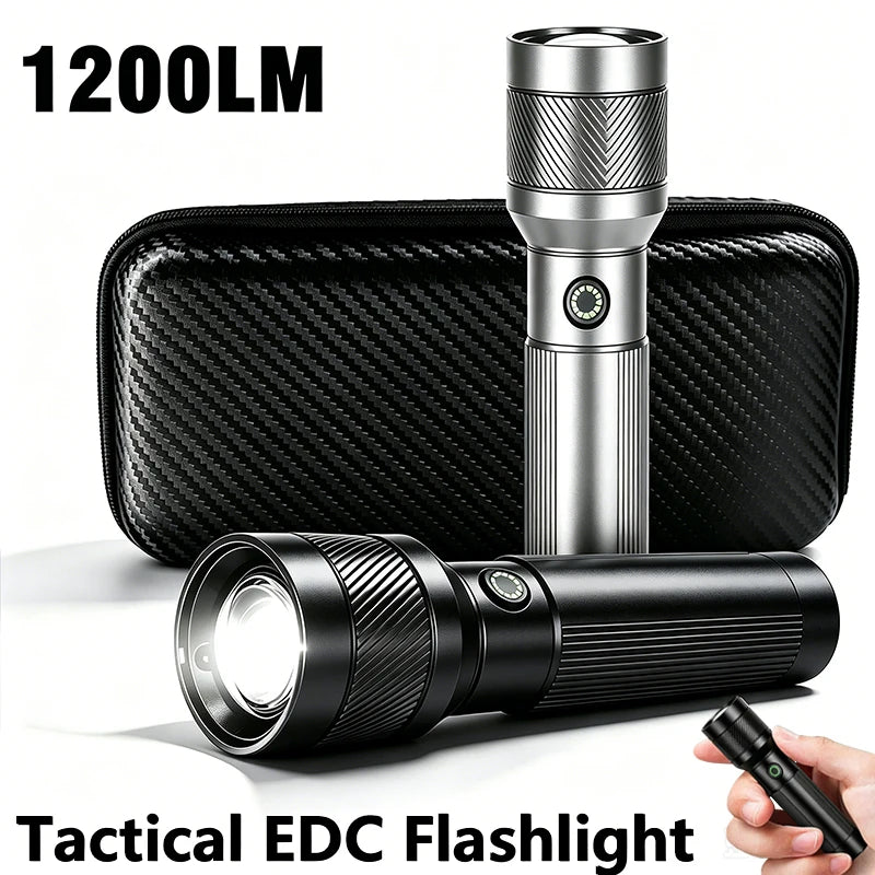 ZHIYU 1200LM Tactical Flashlight USB-C Rechargeable Zoomable Torch