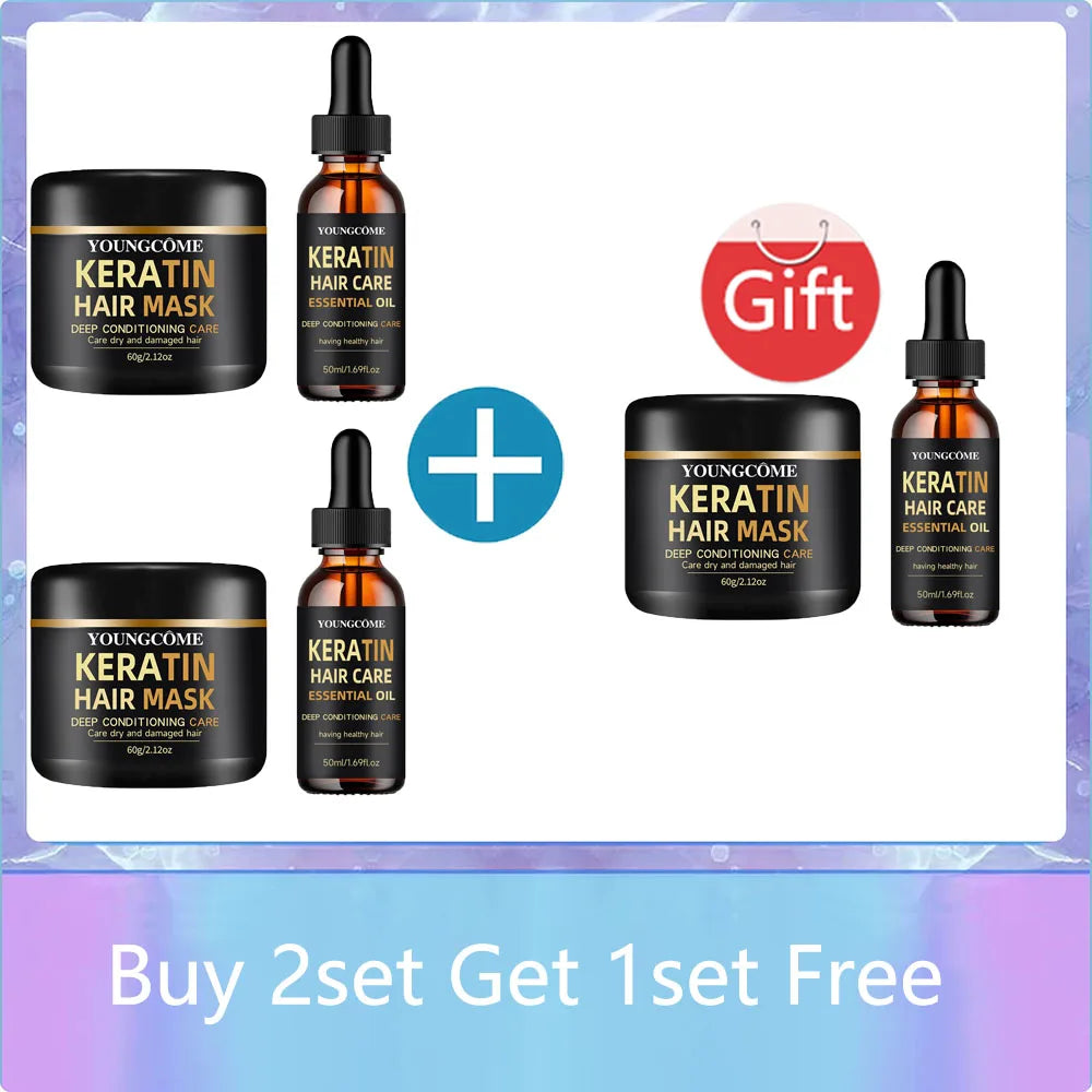 YOUNGCOME Keratin Hair Mask & Essential Oil Set – 5 Min