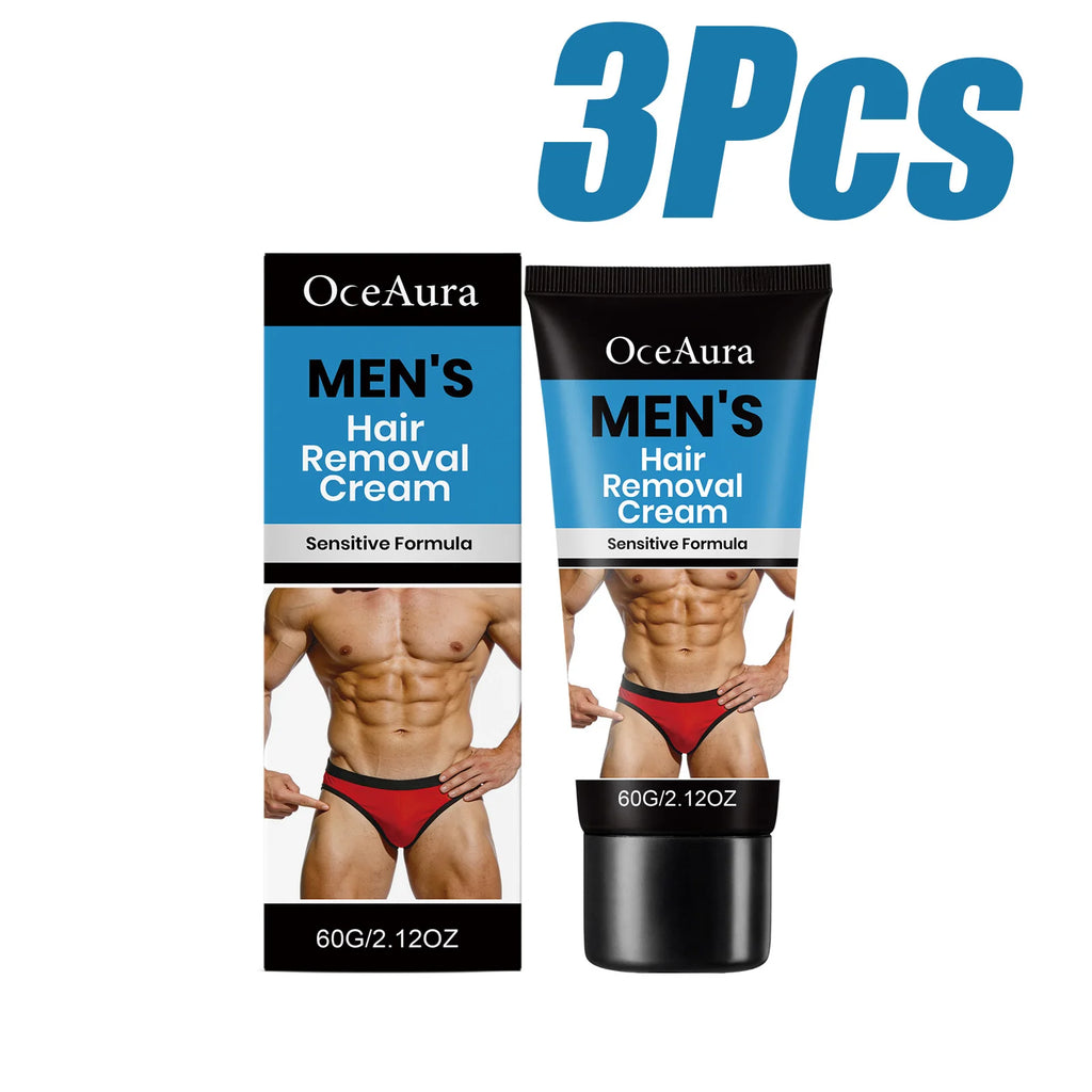 Men’s Hair Removal Cream Gentle Painless Depilatory Cream Effective Hair Remover for Body Legs Armpit Quickly Smoothing Skin Oasis Select 3 x 60g Boxed