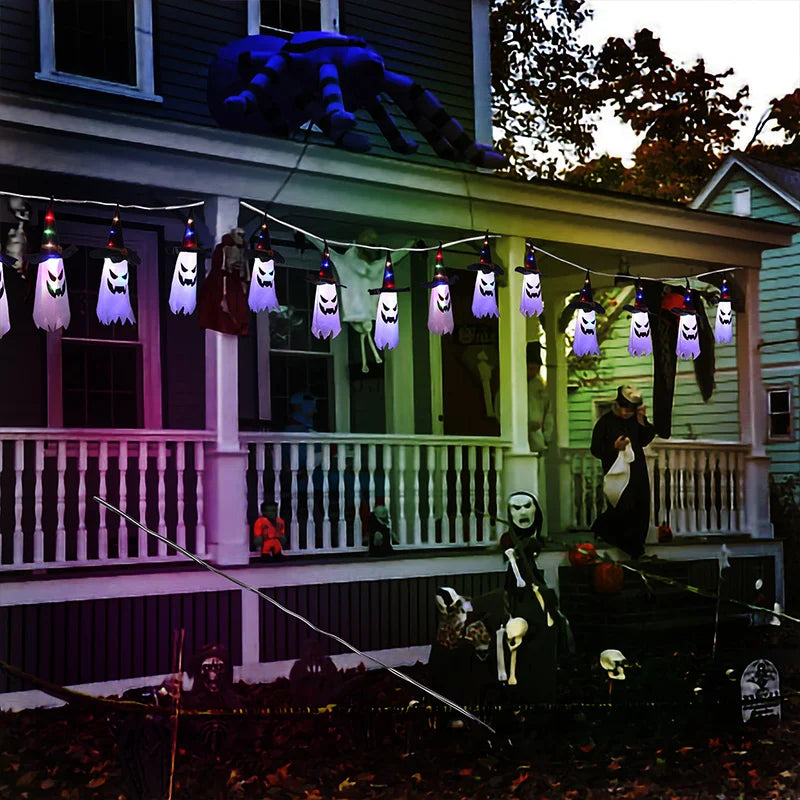 1-5PCS Halloween Wizard Hat Ghost Hanging Decoration Spooky Room Ambiance for Ghost Festival Party Scary Decor Flash Pendant Oasis Select