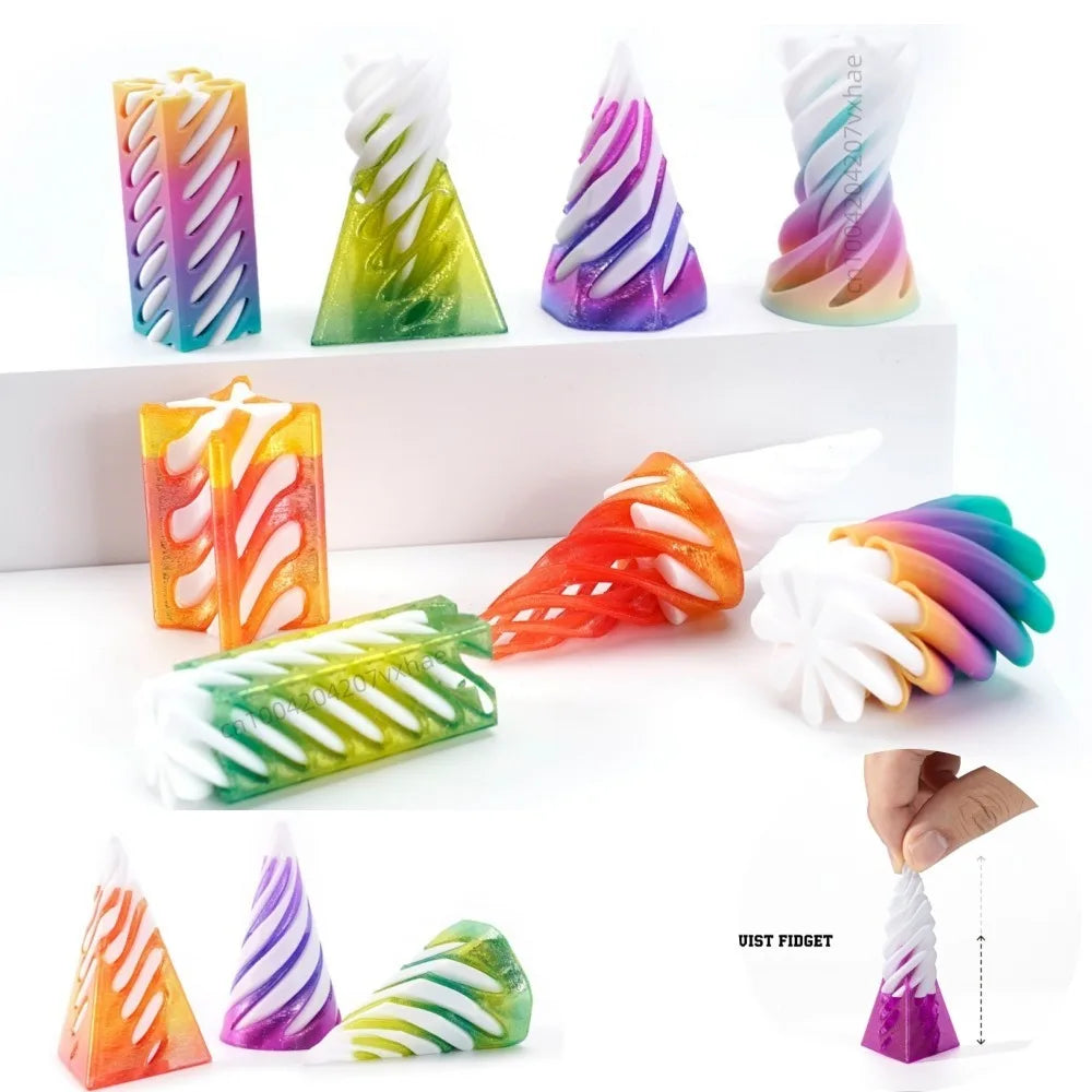3D Printed Helix Screw Rotating Toys Stress Reducing Tool Pyramid Passthrough Sculpture Spiral Cone Ornaments Home Decoration Oasis Select