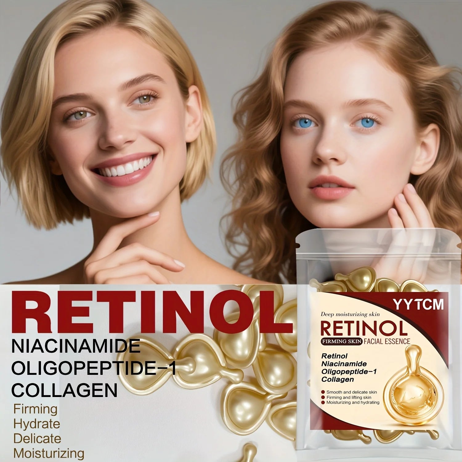 Retinol Firming Facial Moisturizing Essence Capsules, Retinol Facial Essence, Contains Hydrolyzed Collagen, Niacinamide, Deep Moisturizing (0.5Gx30 Capsules)/Bag-1 Bag Oasis Select