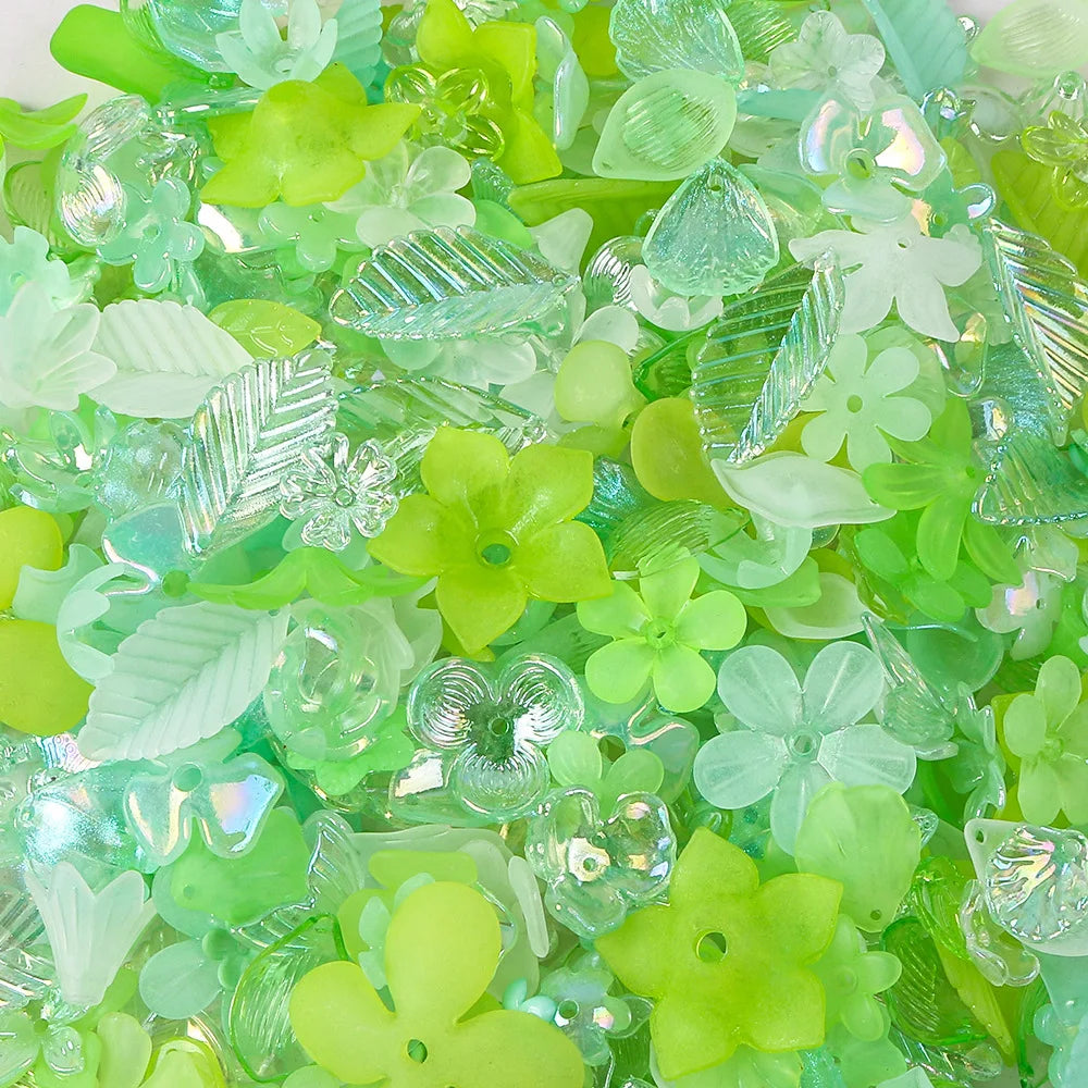 20g/100g Acrylic Assorted Beads Flower Star Butterfly Candy Acrylic Kawaii Beads for DIY Keychain Bracelets Jewelry Making DIY Oasis Select Green 100g