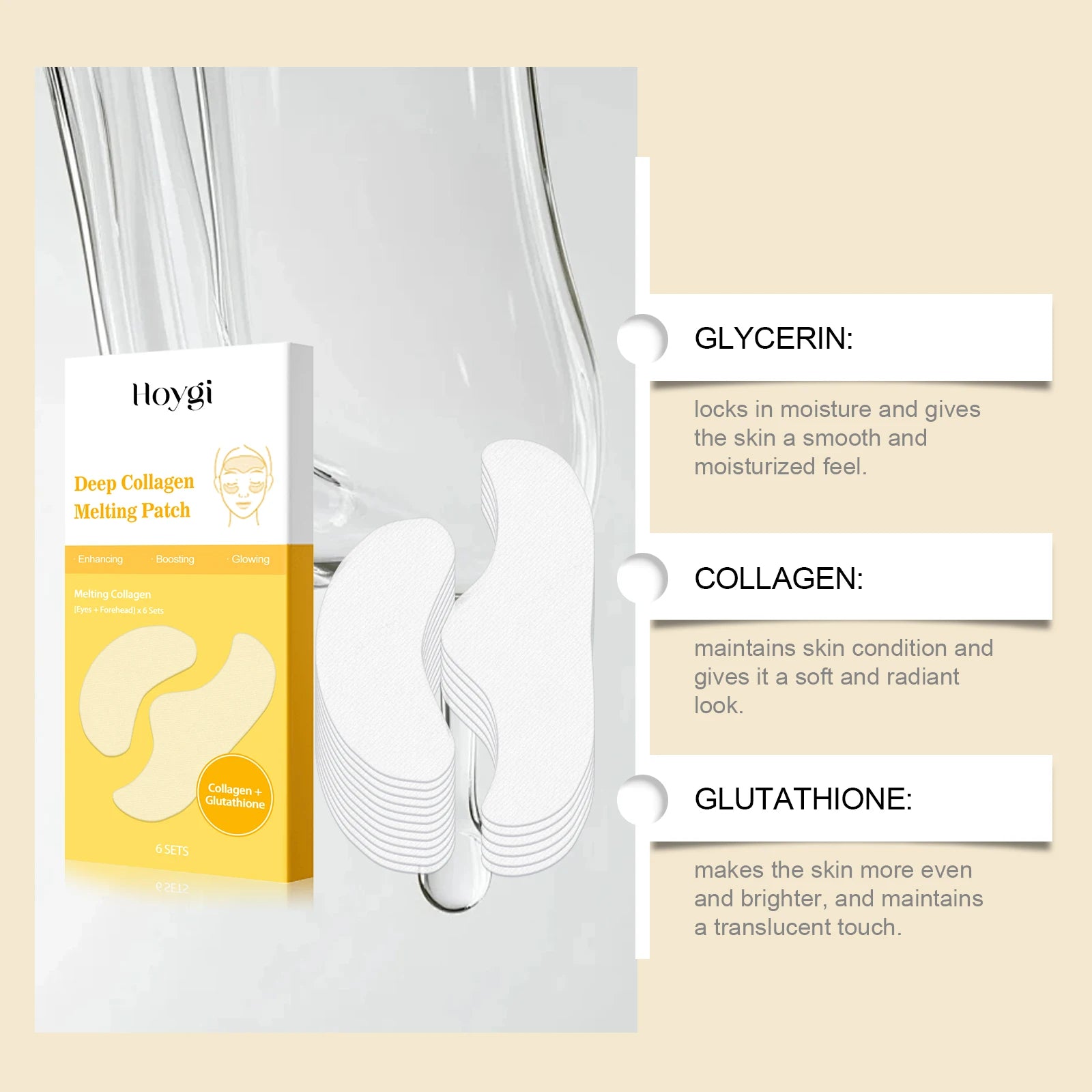 Collagen Protein Water Soluble Patches for Forehead Eye Area Absorbable Elasticity Firming Moisturizing Essence Patch Face Care Oasis Select