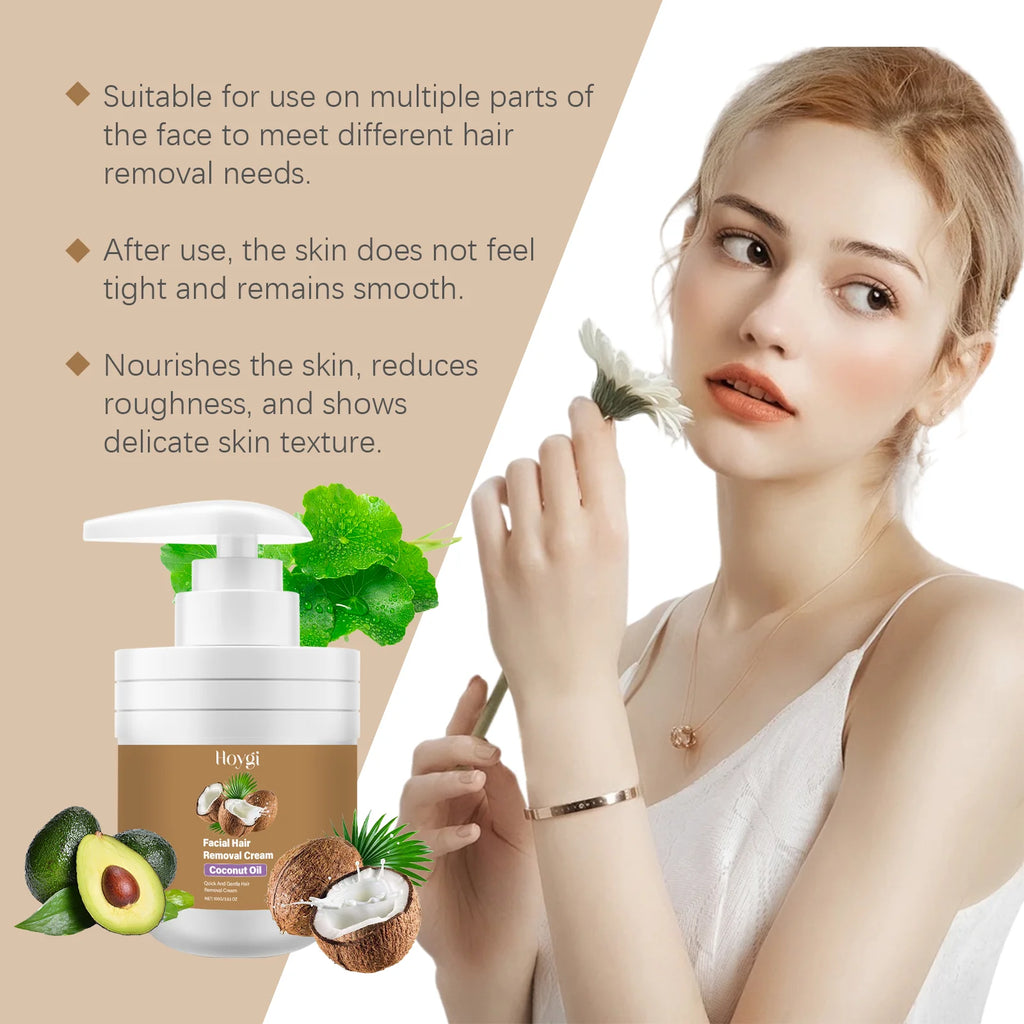 Coconut Facial Hair Removal Cream Painless No Irritation Reduce Redness Soothing Growth Inhibitor Smoothing Body Depilatory Crea Oasis Select