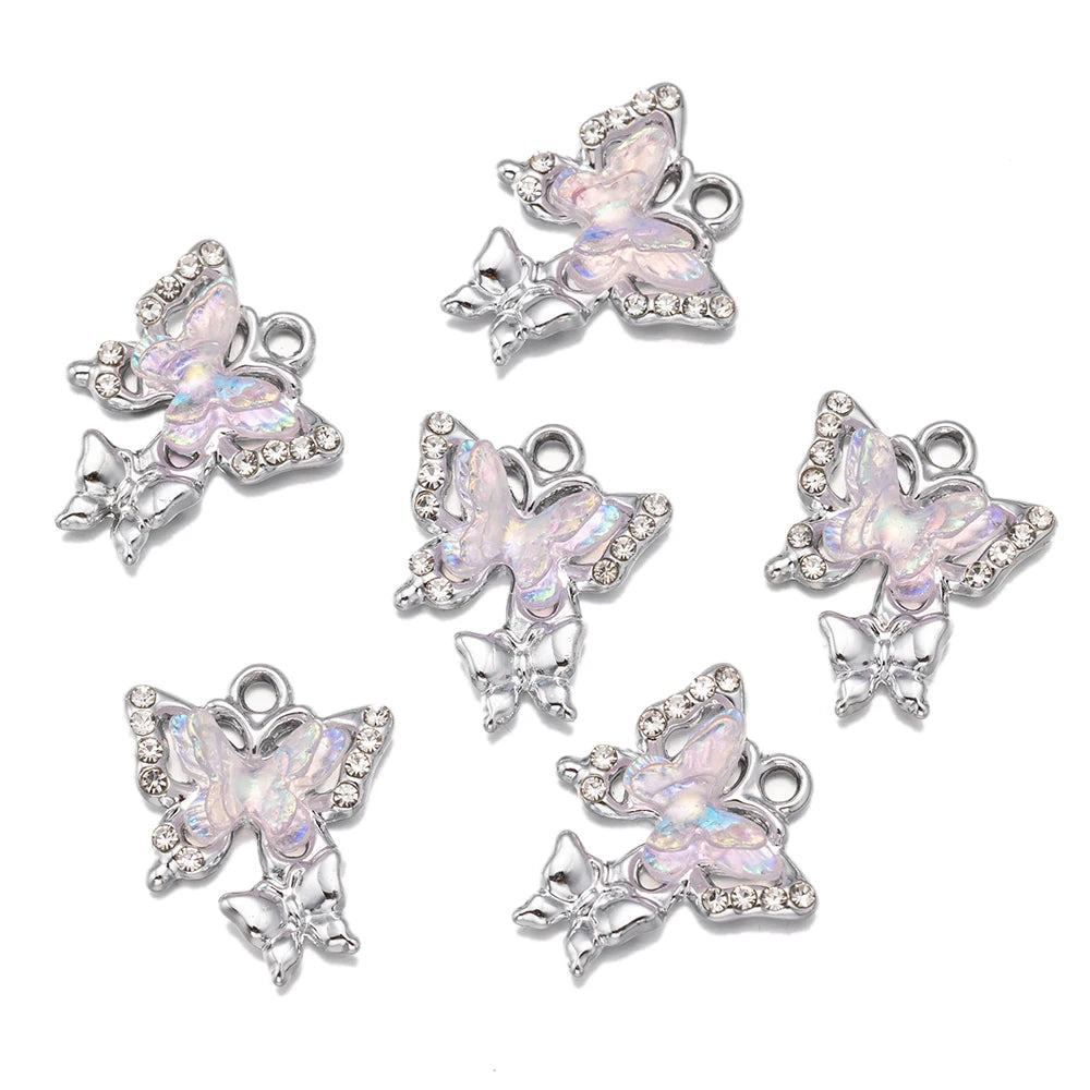 10pcs/Lot Animal Charms Butterfly Shape Pendant for DIY Earrings Bracelets Necklace Jewelry Making Accessories Findings Crafts Oasis Select Rhodium Purple