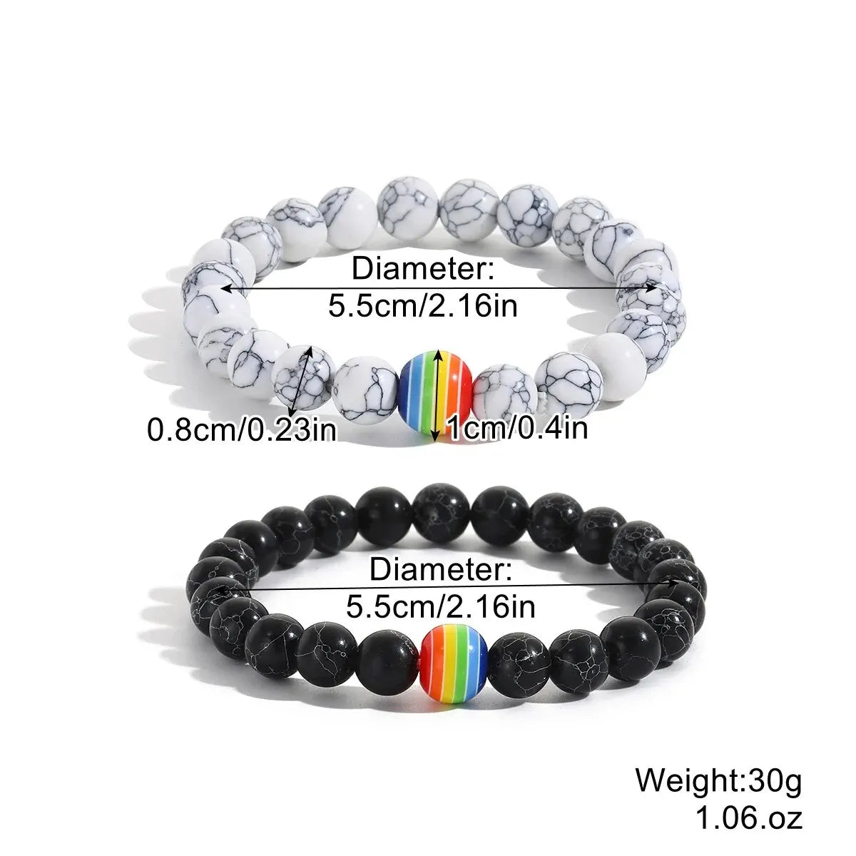 Natural Stone Bead Couple Bracelets Set – Heart Magnet, 2 Pcs