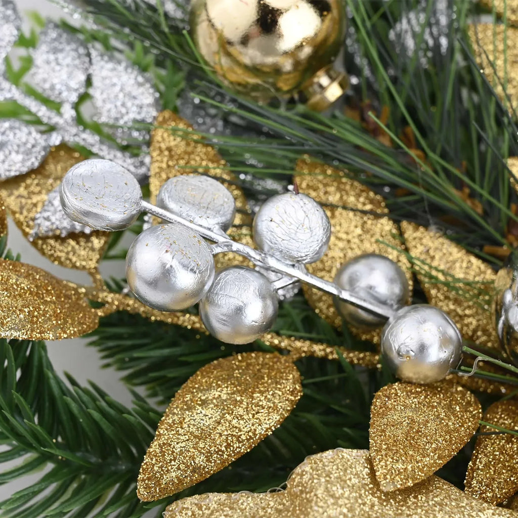 Gold/Red/Green Christmas Ornaments Berries And PVC Branches Bows And Pine Cones Cordless Pre-installed Light Hanging Loops Oasis Select