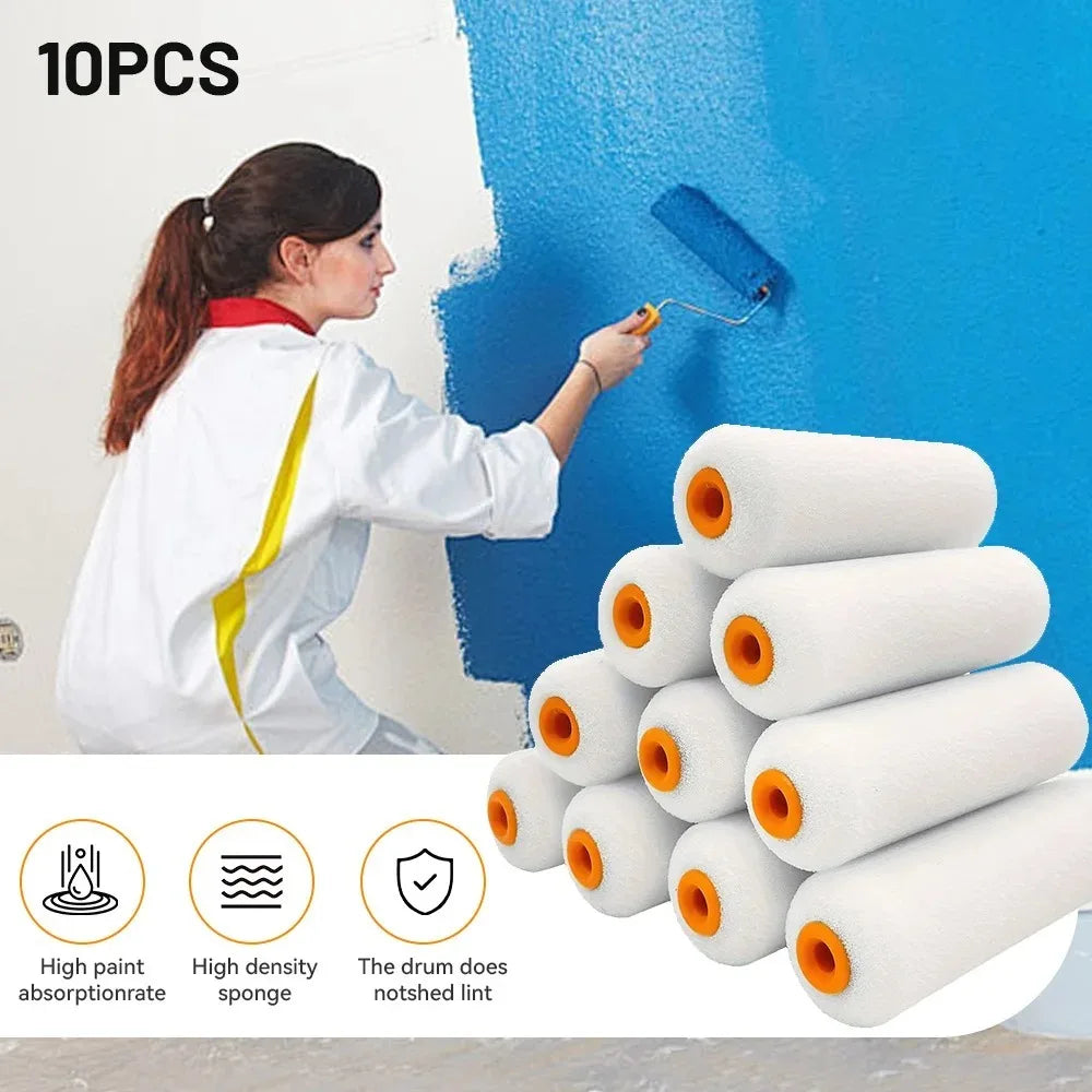10PCS 100mm Mini White Durable Foam Paint Roller Sleeves Painting Decorating Sponge Rollers Art Sets Painting Supplies Oasis Select Default Title