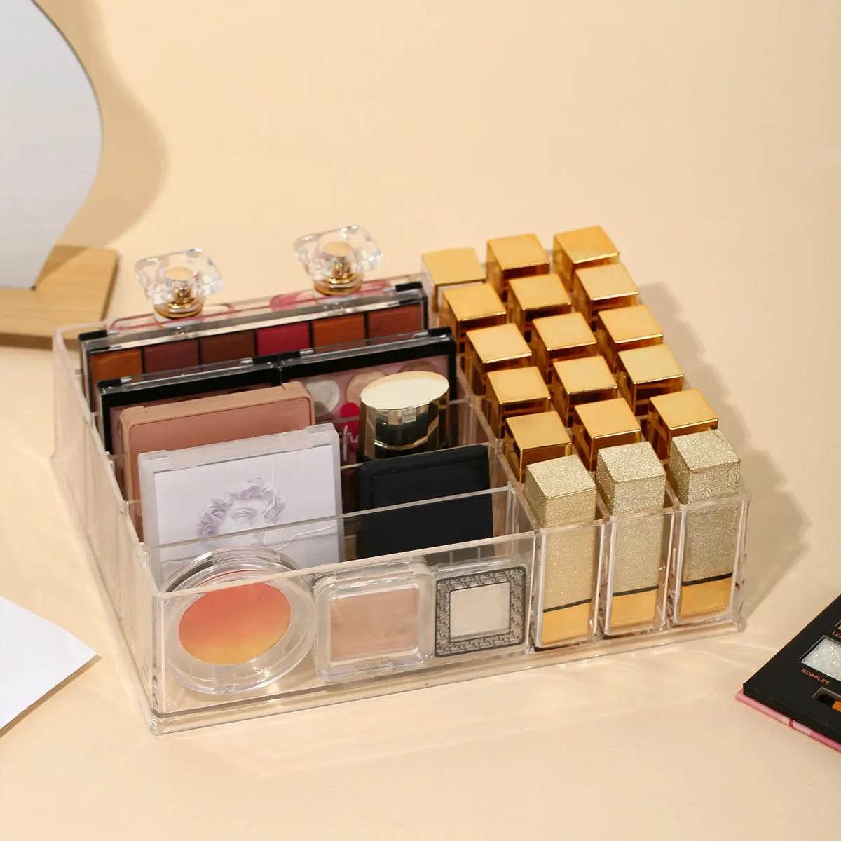 1pc Transparent Cosmetic Storage Box, Eye Shadow Color Palette and Lipstick Storage Box, Desktop Cosmetic Finishing Box Oasis Select