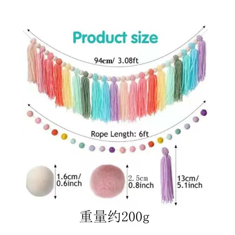 Rainbow Tassel Garland Colorful Pom Garland Wood Bead Easter Spring Girls Bedroom Wall Party Birthday Baby Shower Decor Oasis Select