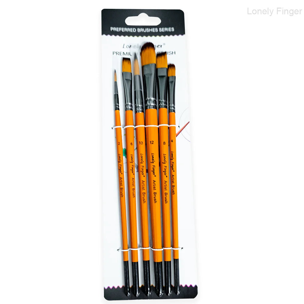 6pcs Paint Brushes Set for Acrylic Painting,Watercolor,Oil，Inks，Gouache，Crafts, Brush Tip Flat，Round, Angle，Filbert,Paint Oasis Select 6PCS Orange Mix