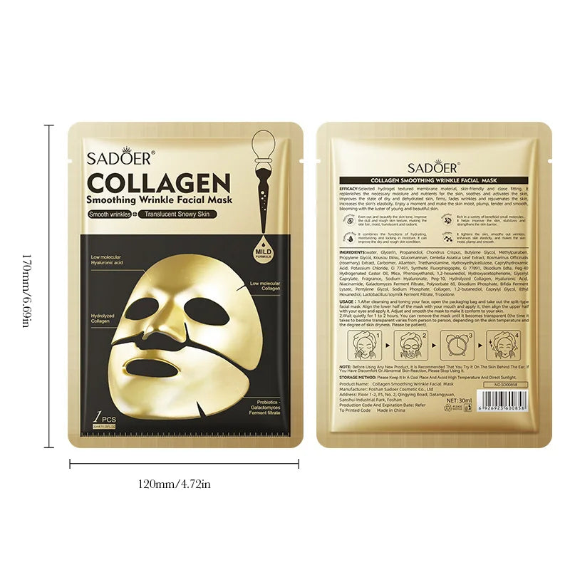 Sadoer Gold Collagen Sheet Mask – Moisturizing & Anti-Wrinkle Collagen Sheet Mask Oasis Select