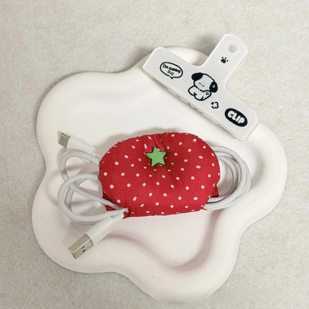 Harajuku Korean Earphone Decoration Accessories Handmade Fabric Cute Tomatoes Wave Dot Earphone Storage Bag Data Cable Organizer Oasis Select